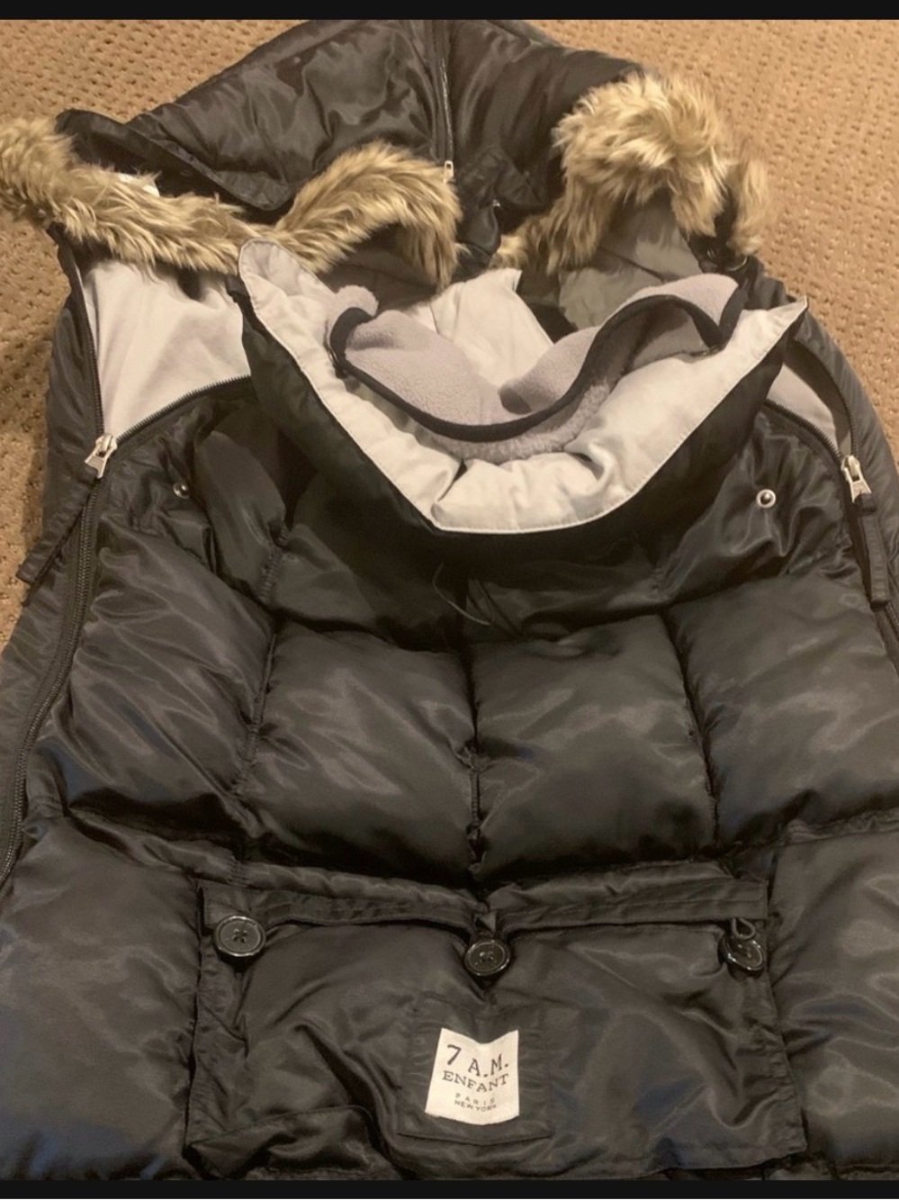 7 A.M. Enfant Black Baby Footmuff with Faux Fur Hood
